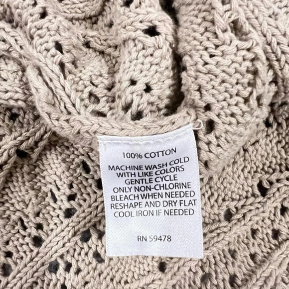 Cynthia Rowley Open Cable Knit Sweater Shawl Collar Beige Size M Bohemian Boho - Picture 6 of 7